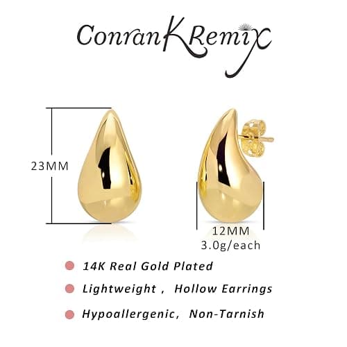 Small Teardrop Gold Chunky Earrings for Women,Thick Gold Plated Hoop Hypoallergenic Water Drop Earring Dupes for Women 18MM thumbnail 2