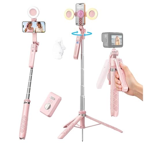 Rose Magnétique Automatique Visage Suivi Trépied avec Lumière, 180 cm Trépied Rotatif à 360° pour Smartphone, Aucune Application Requise pour Les Diffusions en Direct et Les Enregistrements Vidéo - Image 1