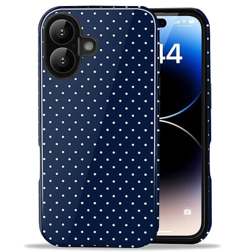 Amzfield Compatible with iPhone 16 Case Cute Polka Dot Aesthetic Retro Design for Women Girls Fall Simple Chic Girly Pretty Dual Layer Hybrid Protection Elegant Case, Navy Blue - Image 1