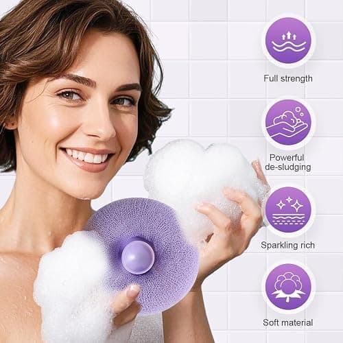 Super Soft Sunflower Suction Cup Bath Ball, 2025 Upgraded Bath Sponge Cleaning Brush Exfoliating Bath Sponge Cleaning Brush, Multi-color Mesh Pouf Sponge Mesh Shower Ball for Women, Men Shower (4 Pcs) thumbnail 2
