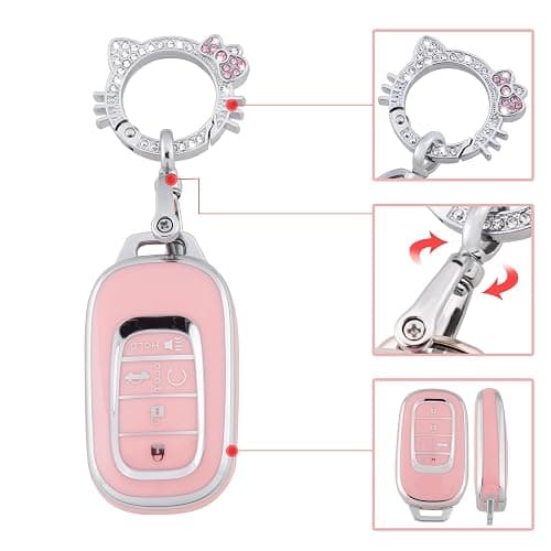 Pangpai Pink Key Fob Cover for Honda, Soft TPU Key Case Protection with Bling Keychain Fit for 2022 Honda Accord Civic CRV Pilot Odyssey 11th Gen Smart Key Holder thumbnail 4