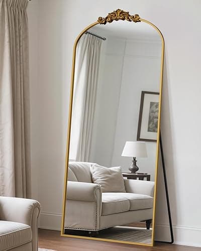 Antok Arched Full Length Mirror, 71"x32" Floor Mirror with Carved, Full Body Mirrors for HomeDecor, Standing/Halling Large Wall Mirror for Bedroom, Living Room, Cloakroom, Gold, Retro Style thumbnail 3