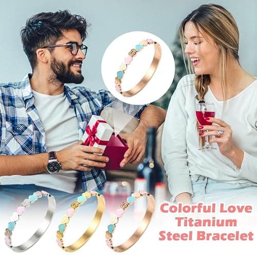 ⭐️HFLWYWD Cute Love Heart Gold Plating Staiess Steel Lucky Cuff Bangles,Heart Bracelets For Women Grils,Ttanh Wedding Party Charm Bangles Jewelry Gift thumbnail 6