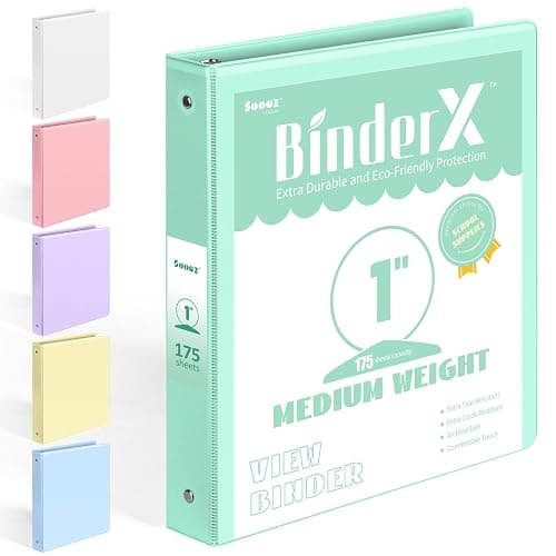 BinderX Extra Durable 3 Ring Binder, Round Ring 1 Inch Binders, Fits 175 Sheets of 8.5x11 Paper, Customizable View Cover with Inside Pockets, Cute 1" Binder, School Supplies for Girls, Green - Image 1