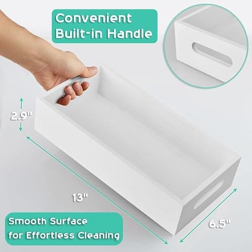 ALELION White Bathroom Basket - Wooden Toilet Tank Paper Basket with Handle for Organizing - Back of Toilet Storage Organizer for Bathroom Tank Topper Counter - White Bathroom Decor Box thumbnail 3