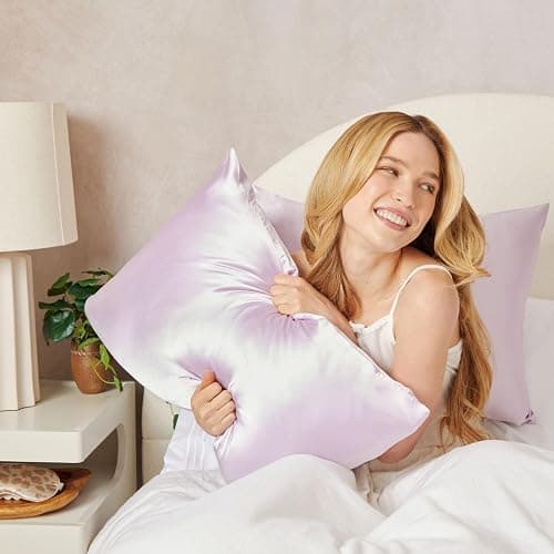 Kitsch Satin Pillowcase with Zipper for Hair & Skin, Softer Than Silk Pillow Cases Queen, Wrinkle-Free, Smooth and Cooling Satin Pillow Covers, Standard Size 19"x26" - Lavender thumbnail 2