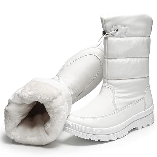 HYPOCRUTE Women's Warm Snow Boots with Fur Lined Black and White Wide Winter Boots Water-resistant Mid Calf Boots for Hiking,Working,Outdoors - Image 1