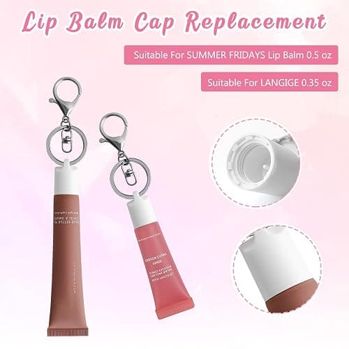4 Pack Keychain Cap Compatible With Summer Fridays 0.5 oz & LANGIGE 0.35 oz Lip Balm,Portable Lip Gloss Charm Accessories,Keychain Cap Replacement Cover Fit For Summer Fridays thumbnail 2