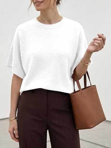 Saodimallsu Womens Short Sleeve Sweaters Crew Neck Lightweight Casual Loose Fit Summer Knit Pullover Tops thumbnail 2