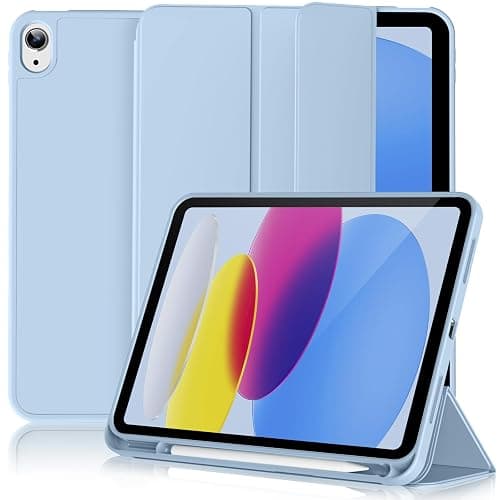 Lsmmpoba Case for iPad (A16) 11th Generation 11 Inch 2025, iPad 10th Generation 10.9 inch 2022 with Pencil Holder, Slim Trifold Stand TPU Back Case, Auto Wake/Sleep, Sky Blue - Image 1