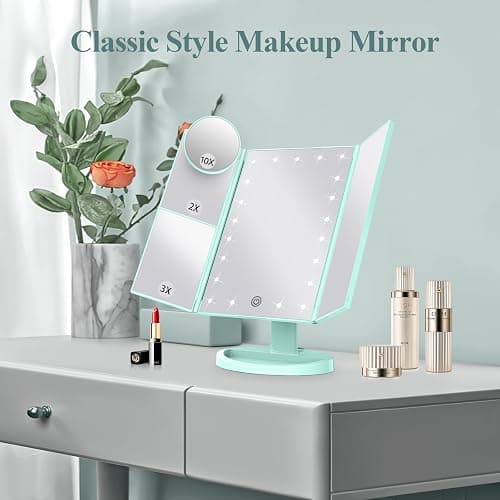 HUONUL 2X/3X/10X Magnifying Vanity Mirror with Light, Trifold Makeup Mirror | Touch Dimming, Dual Power, Clear View for Makeup, Skincare. Dorm Room Essentials. Birthday Gifts for Women, Mom, Wife, Girls thumbnail 7