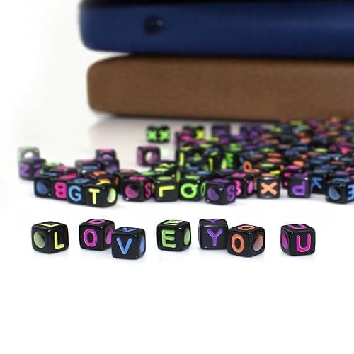 Amaney 800pcs 6×6mm Black Square Acrylic Alphabet Letter Beads A-Z Include 100pcs Heart and Number Beads for Jewelry Making Bracelets Necklaces Key Chains Each Letter Included thumbnail 6