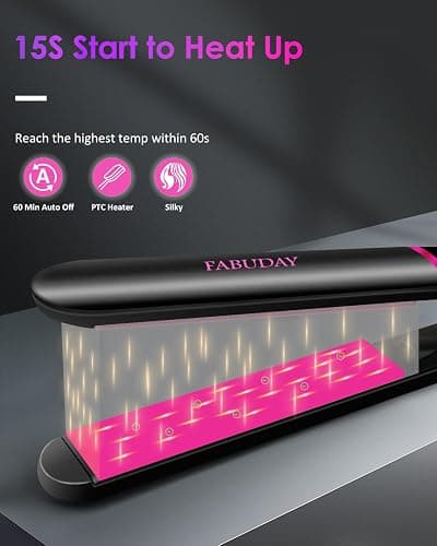 Fabuday Flat Iron Hair Straightener Dual Voltage - Heat Up Quickly, LCD Display & Auto Shut-Off, 12 Adjustable Temp Hot Iron for All Hair Types, 1 Inch Floating Ceramic Plates thumbnail 4