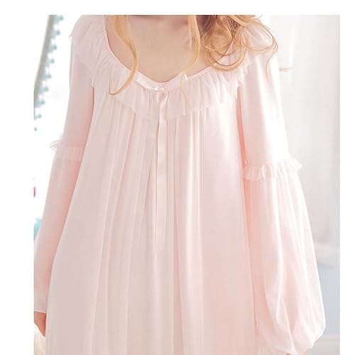 SINGINGQWEEN Women's Vintage Victorian Nightgown Long Sleeve Sheer Sleepwear Pajamas Nightwear Lounge Dress thumbnail 2