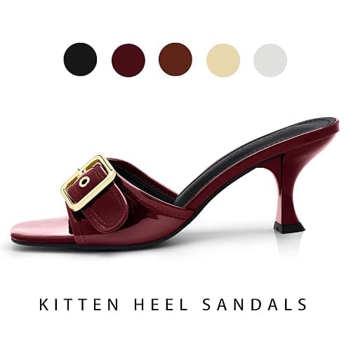 ZALAE QUEEN Women's Kitten Heels Sandals Square Open Toe Heeled, Low Heels Slip On Buckle Mule Sandals Womens for Summer Party Office Work thumbnail 6