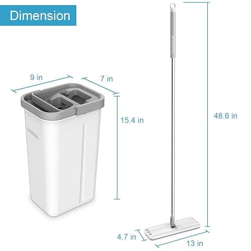 BOSHENG Mop and Bucket with Wringer Set, Hands Free Flat Floor Mop and Bucket, 3 Washable Microfiber Pads Included, Wet and Dry Use, Home Floor Cleaning System for All Floor Types and Windows thumbnail 2