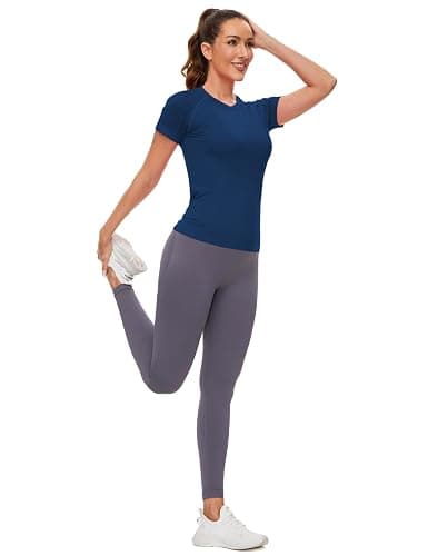 MathCat Workout Shirts for Women Short Sleeve Seamless Yoga Athletic Tees Sports Breathable Gym Athletic Tops thumbnail 4