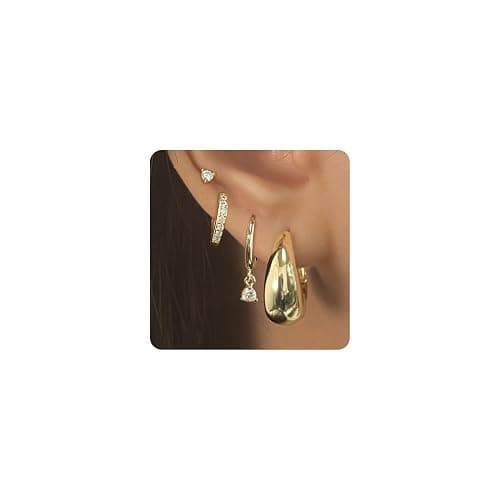 Bsoepnr 4 Pairs Gold Hoop Earrings Set for Women, Dainty 14K Gold Plated Small Huggie Stud Earrings Hypoallergenic Dangle Cartilage Huggie Hoop Earrings for Multiple Piercings - Image 1