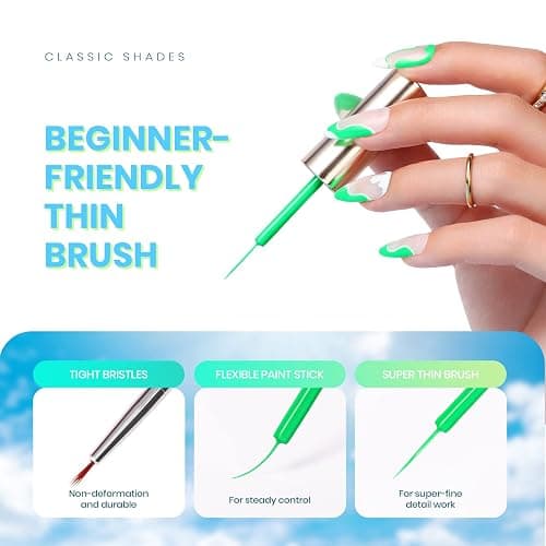 beetles Gel Polish Nail Art Gel Liner Set 6 Neon Gel Nail Polish Colors Hot Pink Orange Blue Yellow Paint for Nails Built Thin Brush in Bottle Soak off Uv LED Lamp Rainbow Nails Summer thumbnail 4