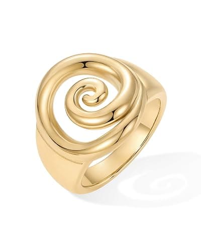 PAVOI 14K Gold Plated Chunky Swirl Rings for Women - Statement Spiral Ring - Waterproof Bold Swirl Bands thumbnail 2