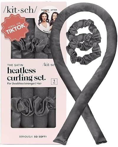 Kitsch Heatless Curling Set - Satin Heatless Curlers for Long & Short Hair, Hair Curler No Heat for Heatless Curls, Overnight Curls with 2 Satin Scrunchies & 34" Blowout Rod - Charcoal thumbnail 9