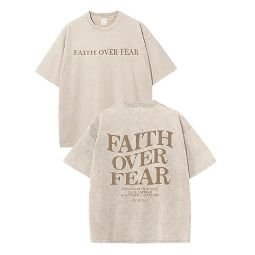 KEEVICI Boys Faith Over Fear Shirt Christian Jesus T Shirts for Kids Bible Verse Religious Graphic Tees Acid Wash Tshirt - Image 1