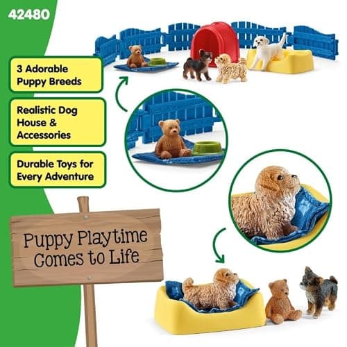 Schleich Farm World 13-Piece Puppy Pen Playset - Featuring 3 Cute Puppy Figurines and Accessories, Educational and Durable Toys, Fun and Imaginative Play for Boys and Girls, Gift for Kids Ages 3+ thumbnail 4