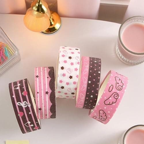 5Rolls Pink Strawberry Musical Note Glitter Washi Tape Set Decorative Star Masking Tapes Bulk Cute Washi Sticker for Journaling Kawaii Sparkling Scrapbook Tape Supplies for Craft Scrapbooking Journal thumbnail 7