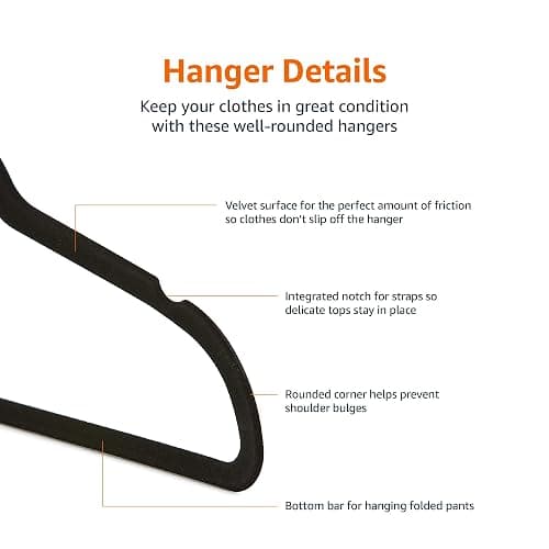 Amazon Basics Slim, Velvet, Non-Slip Suit Clothes Hangers, Pack of 50, Black thumbnail 5