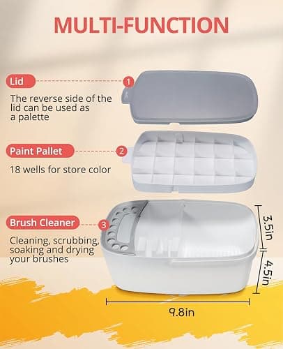 GAMENOTE Paint Brush Cleaner - Paint Brush Holder with Palette and Handle,Rinser for Acrylic, Watercolor, and Water-Based Paints, Painting Art Supply Storage Organizer (White+Grey) thumbnail 3