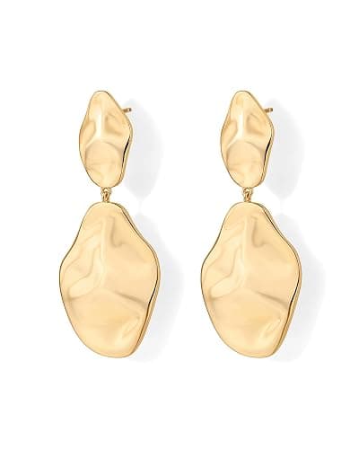 PAVOI 14K Gold Plated 925 Sterling Silver Posts Teardrop Statement Dangle Earrings | Lightweight Hammered Drop Dangle Earrings for Women thumbnail 3