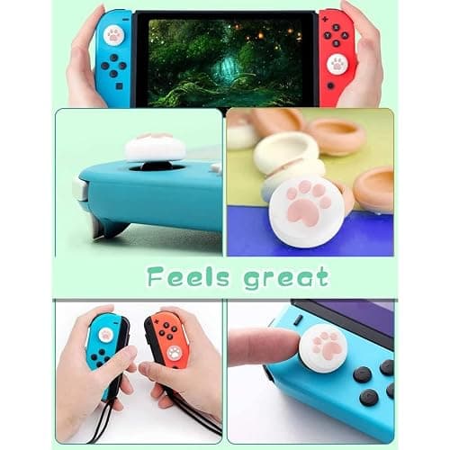 Cute Silicone Joycon Thumb Grip Caps for Nintendo Switch/OLED/Lite Console, Cute Cat Paw Shape Kawaii Silicone Joystick Cover Replacement Thumb Grip Covers for Joycon Switch Controller - Pink, 4PCS thumbnail 3
