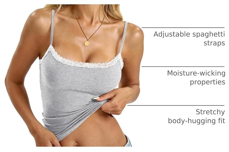 EasyGala Womens Lace Camisole Cotton Scoop Neck Top Sexy Y2K Summer Clothes | 92% Cotton, Adjustable Strap, Backless, Spaghetti Strap, Fitted, Regular Length, Going Out, Casual, Vacation, Daily Outfits thumbnail 4