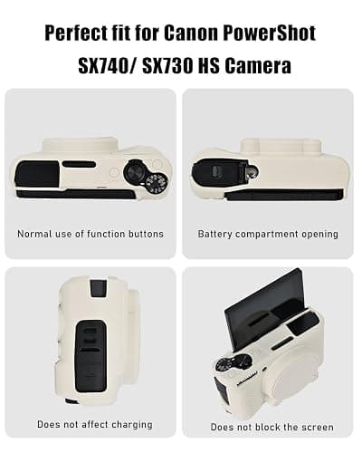 Camera Case for Canon PowerShot SX740 HS, SX730 HS Digital Camera, Soft Silicone Protective Case, Anti-Scratch Slim Fit Sleeve with Removable Lens Cover and Wrist Strap (Beige) thumbnail 4