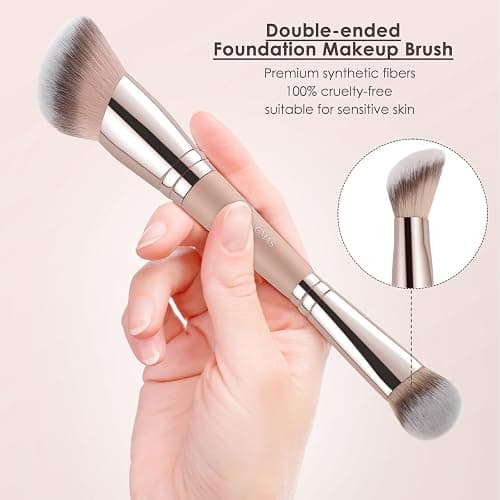 KINGMAS Foundation Brush, Dual Ended Makeup Brush for Foundation and Contour Blending Liquid Powder, Concealer Cream Cosmetics Blush, Cruelty Free Vegan & Easy (Pink) thumbnail 2