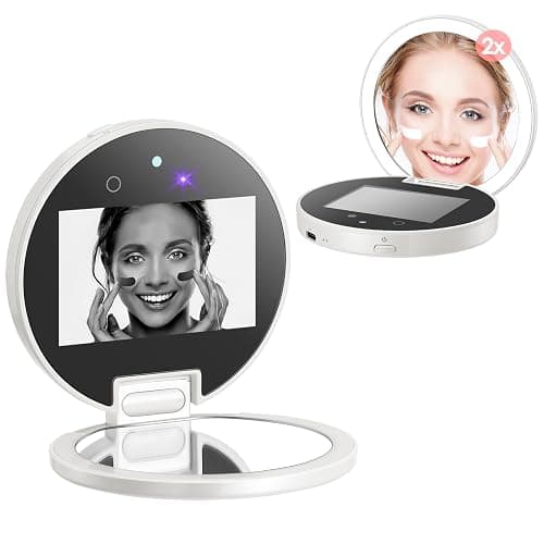 UV Camera for Sunscreen Test UV Mirror Sunscreen Camera, 3.8 Inch Rechargeable 2X Magnifying Vanity Mirror with Light Handheld Double-Sided Pocket Mirror for Skin Protection(White) - Image 1
