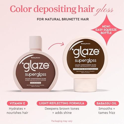 Glaze Supergloss Color Conditioning Gloss With Dispensing Pump – Hydrating Semi-Permanent Color Hair Gloss & Shine Boost – For Natural Medium to Dark Brown Hair – 6.4 Fl Oz - Blazing Brown thumbnail 2