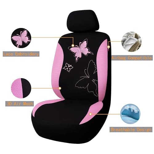 Flying Banner Butterfly car seat Covers ful Set Fashion Universal Lady Woman Female Rear Bench Split Colorized (Pink, Full Set - Lace) thumbnail 2
