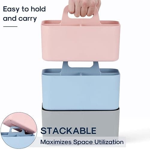Multiuse Caddy Organizer with Handle, Portable Divided Plastic Tote Bin - Art Craft, Stationary Pen Marker Crayons, Makeup Hair Supplies Storage - Bathroom, Classroom, Dorm, Office, Desk Holder - Pink thumbnail 7
