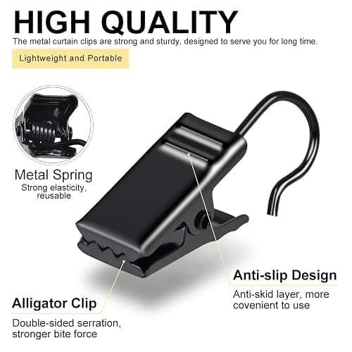 Curtain Clips with Hook, 100 Pack Small Metal Hangers for Outdoor Camp Tent Decor Vendor Booth Display Awning Light Party Art Photos Tablecloth, Black thumbnail 3