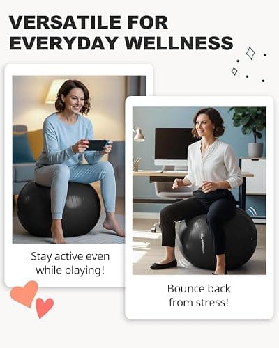 Trideer Exercise Ball for Yoga, Pilates & Fitness – Stability Ball Equipment for Home Gym & Office Chair, Core & Balance Training Accessories, Physical Therapy Equipment, Quick Pump Included, 5 Sizes thumbnail 7