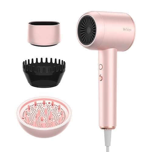 Professional Ionic Hair Dryer | Powerful Low Noise Hair Dryer | Constant Temperature for Fast Hair Drying | with Hair Diffuser, Cluster Nozzle and Comb for Curly (Pink) - Image 1