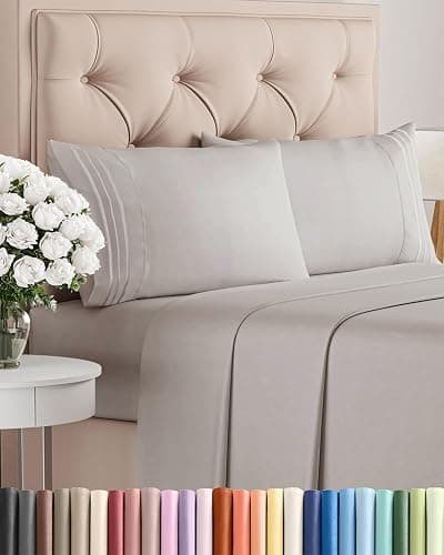 Queen Size 4 Piece Sheet Set - Comfy Breathable & Cooling Bed Sheets Set - Hotel Luxury Bedding for Women, Men, Kids, Teens, Boys & Girls - Deep Pockets, Soft and Wrinkle Free - Oeko-Tex - Light Grey - Image 1