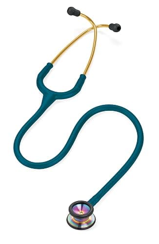3M Littmann Classic II Pediatric Stethoscope, 2153, Stainless Steel Rainbow-Finish Chestpiece, 28" Caribbean Blue Tube, Brass Stem, and Headset thumbnail 2