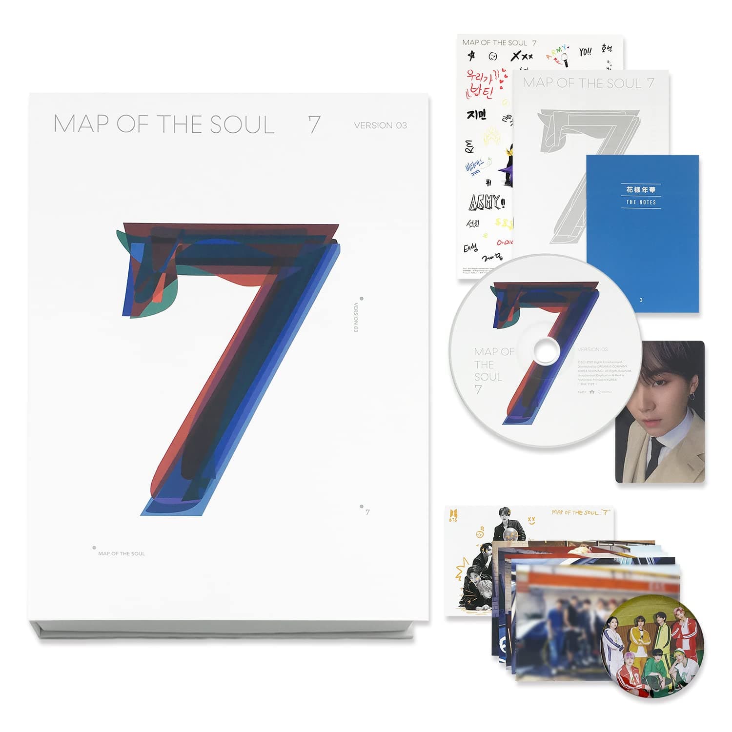 BTS Album - MAP OF SOUL : 7 [ 3 ver. ] Package + Photo Book + Lyric Book + CD + Mini Book + Photo Card + PostCard + Sticker + Coloring Paper - Image 1