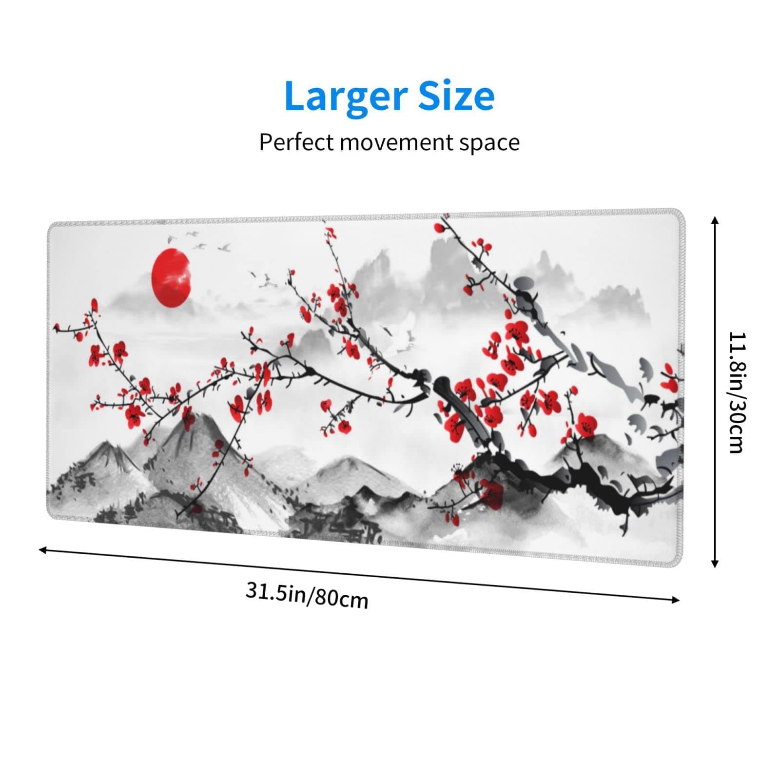 Watercolor Cherry Blossom Mouse Pad 31.5x11.8 Inch Pink Full Desk Japanese Sakura Mousepad Extended Large Non-Slip Rubber Base Waterproof Big Keyboard Mat with Stitched Edges for Gaming and Office thumbnail 4