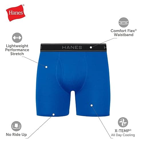Hanes Men's Value Performance Stretch Boxer Brief Underwear, Moisture-Wicking, 6-Pack thumbnail 7