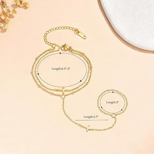 JUTOLOKA 18K Gold Plated Small Cross Bracelet for Women | Tiny Cute Cross Bracelets | Beaded Bracelet | Hip Hop Knot | Hand Chain Bracelets | Gold Jewelry Gifts for Women thumbnail 3