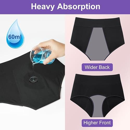 Chicloop Period Underwear for Women Heavy Flow, Extra High Waist Strong Absorbency Leakproof Postpartum Menstrual Panty Brief thumbnail 5