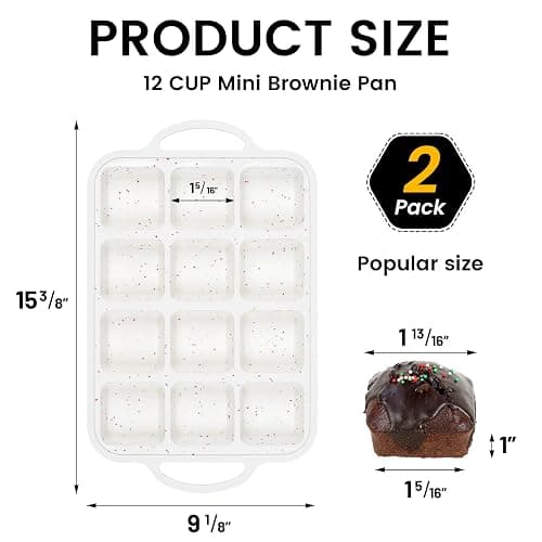 Vinino Silicone Brownie Pan With Dividers, 2 Pack Mini Loaf Pan for Baking Individual, Nonstick 12 Cups Square Muffin Cupcake Pans with Metal Reinforced Frame-Cream thumbnail 3